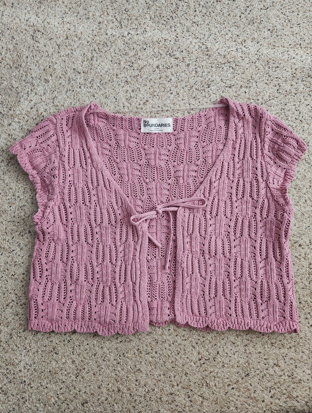 No Boundaries Pink Crochet Tie Front Top